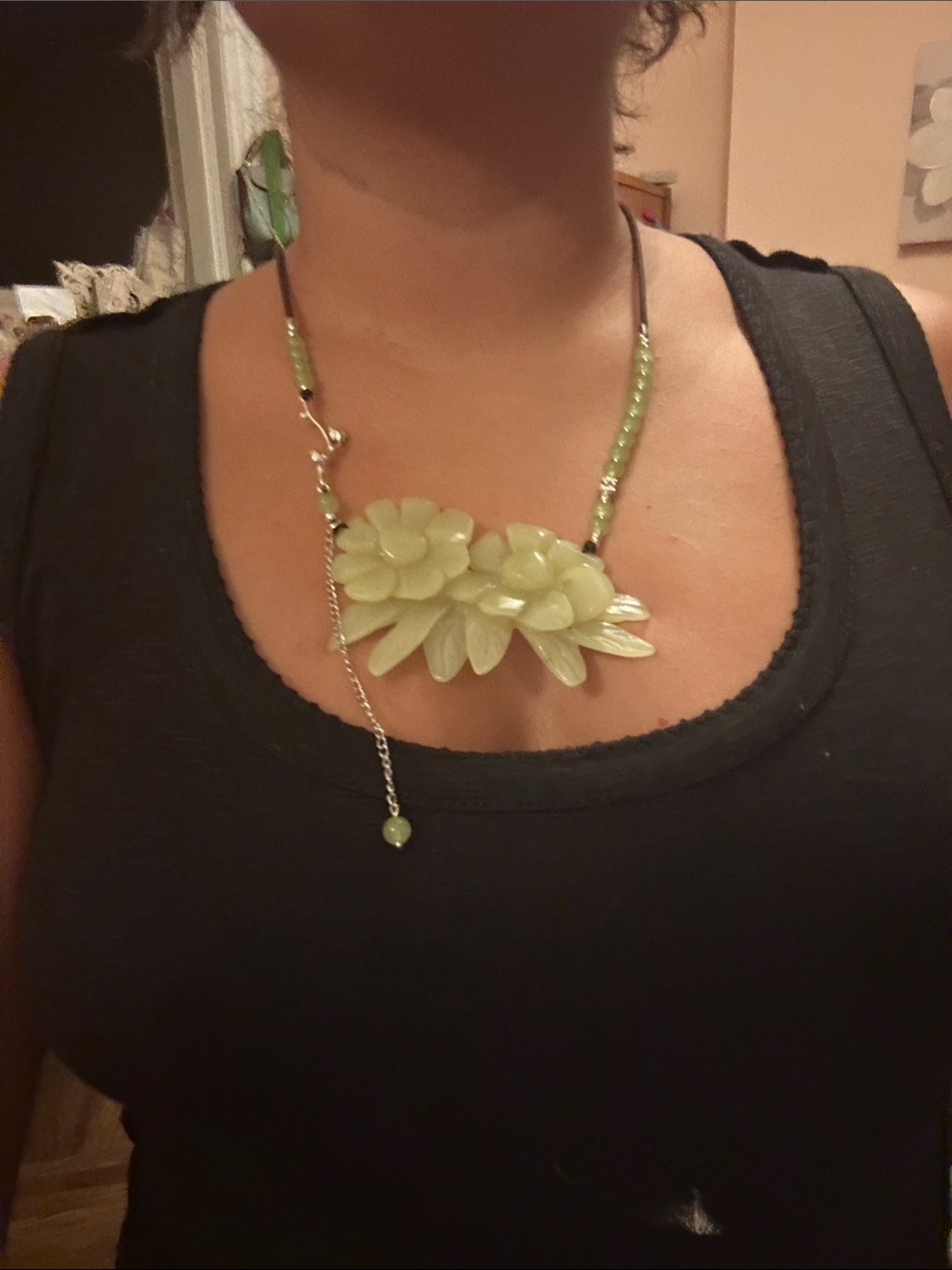 Green Floral JADE  Statement Necklace - Women Jewelry